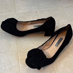 Prada Black Suede Bow Block Heels